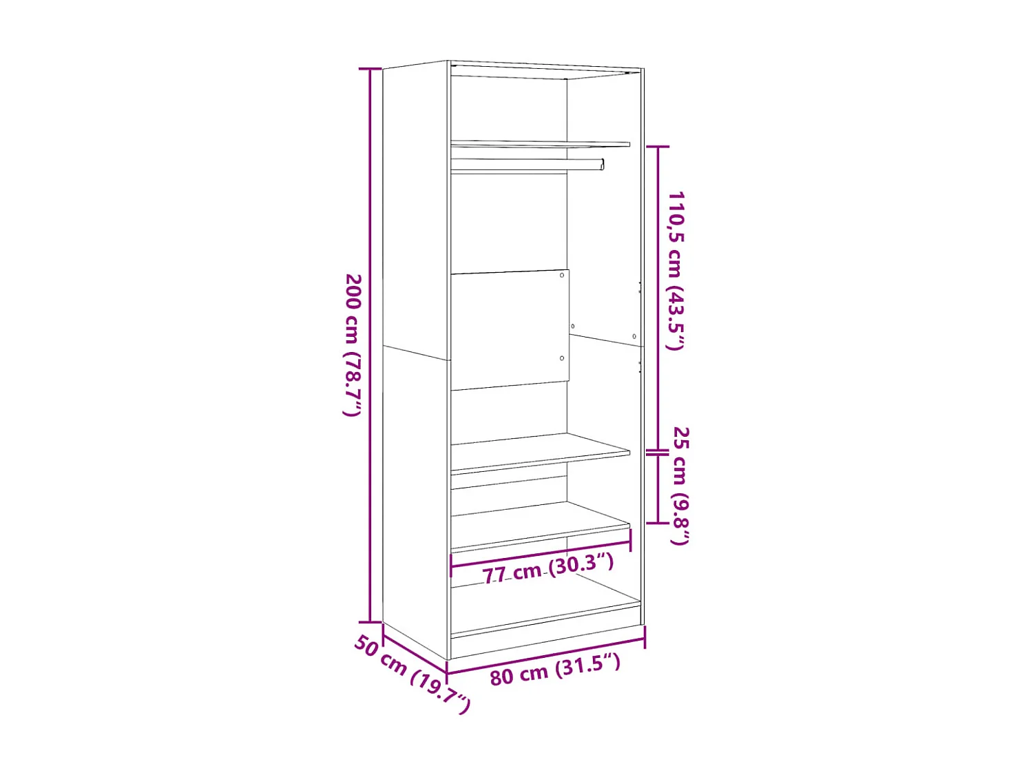 Garde-robe chêne sonoma 80x50x200 cm bois d'ingénierie