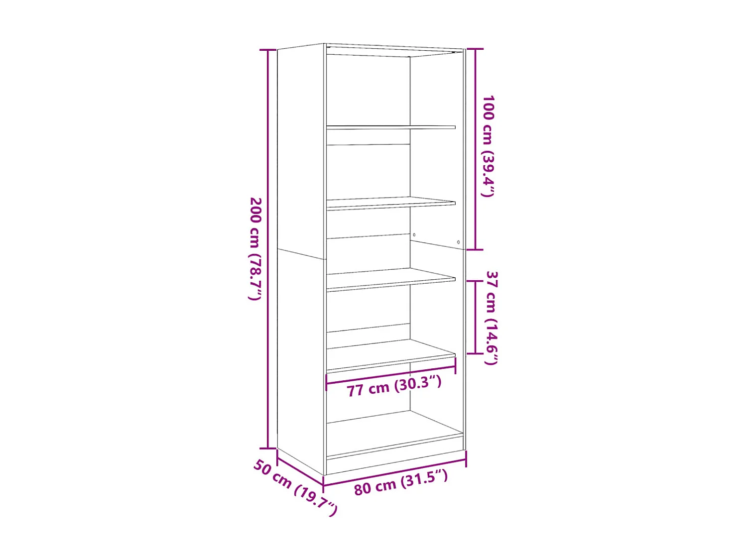 Armadio Bianco 80x50x200 cm in Legno tecnico