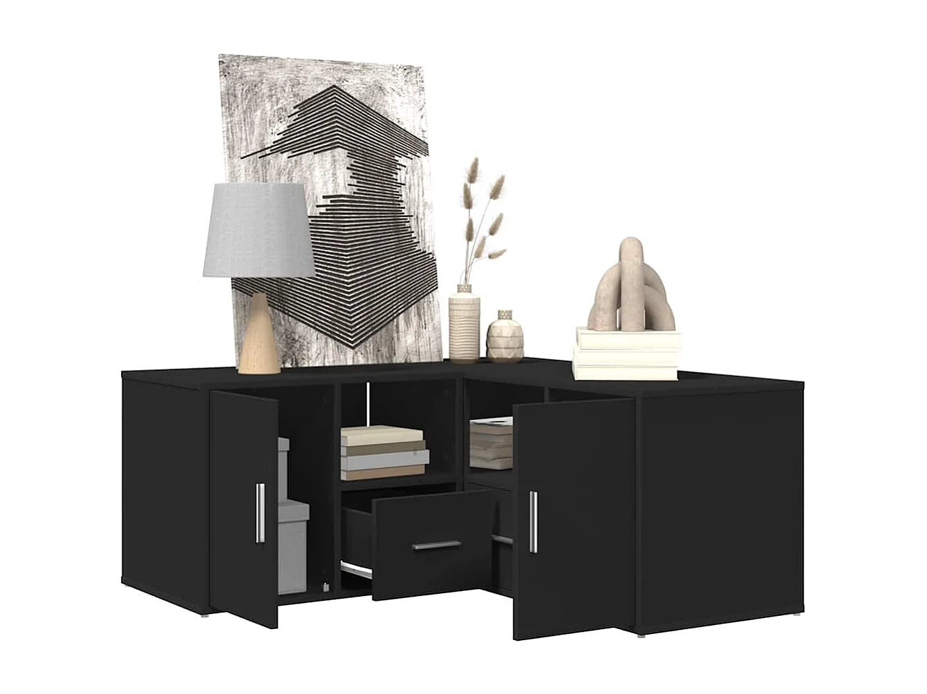 Armoire d'angle noir 160x40x45 cm bois d’ingénierie