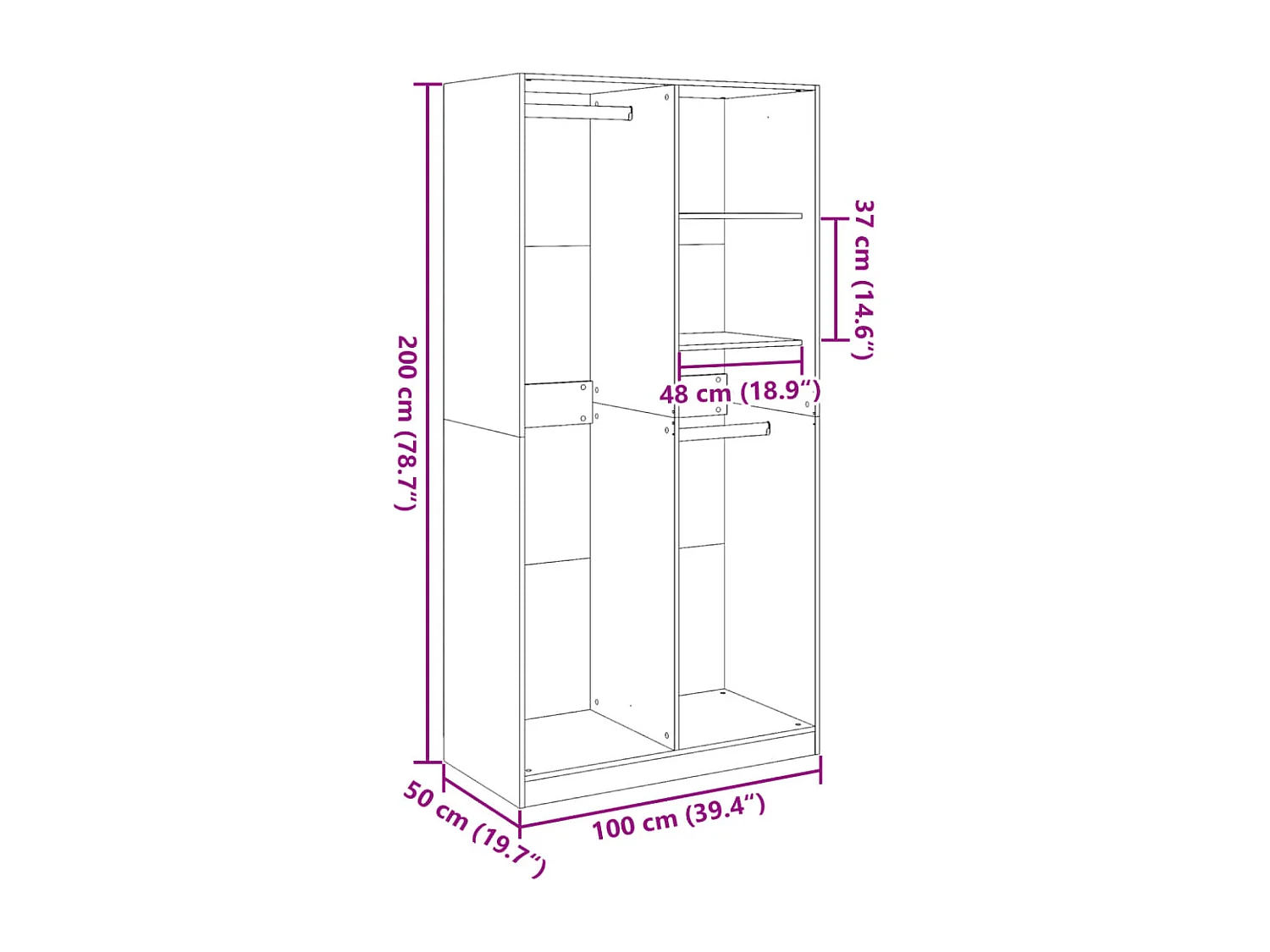 Kleiderschrank Sonoma-Eiche 100x50x200 cm Holzwerkstoff