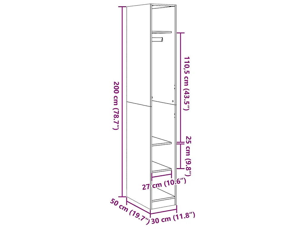 Kleiderschrank Räuchereiche 30x50x200 cm Holzwerkstoff