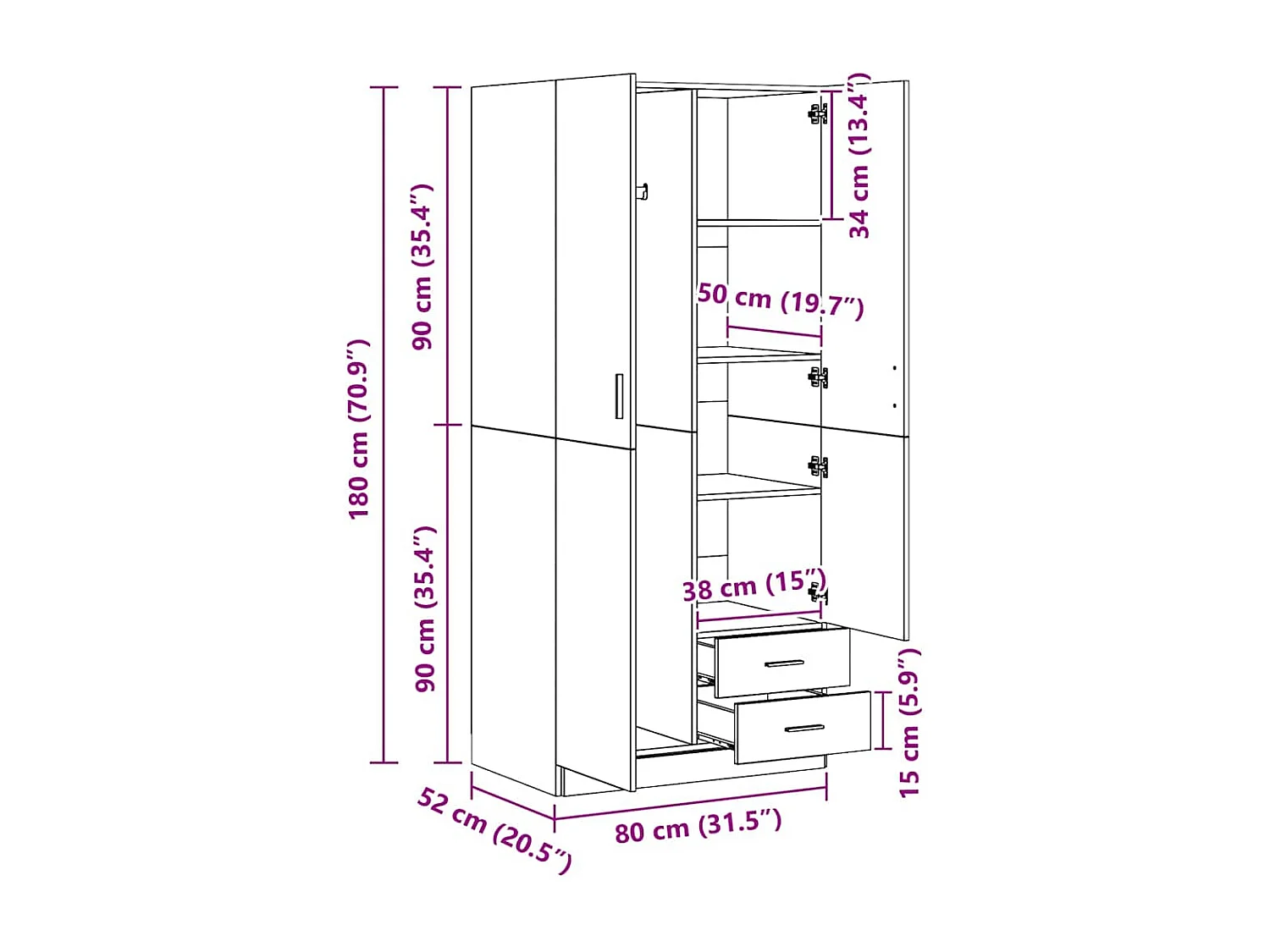 Armadio Nero 80x52x180 cm in Legno Multistrato