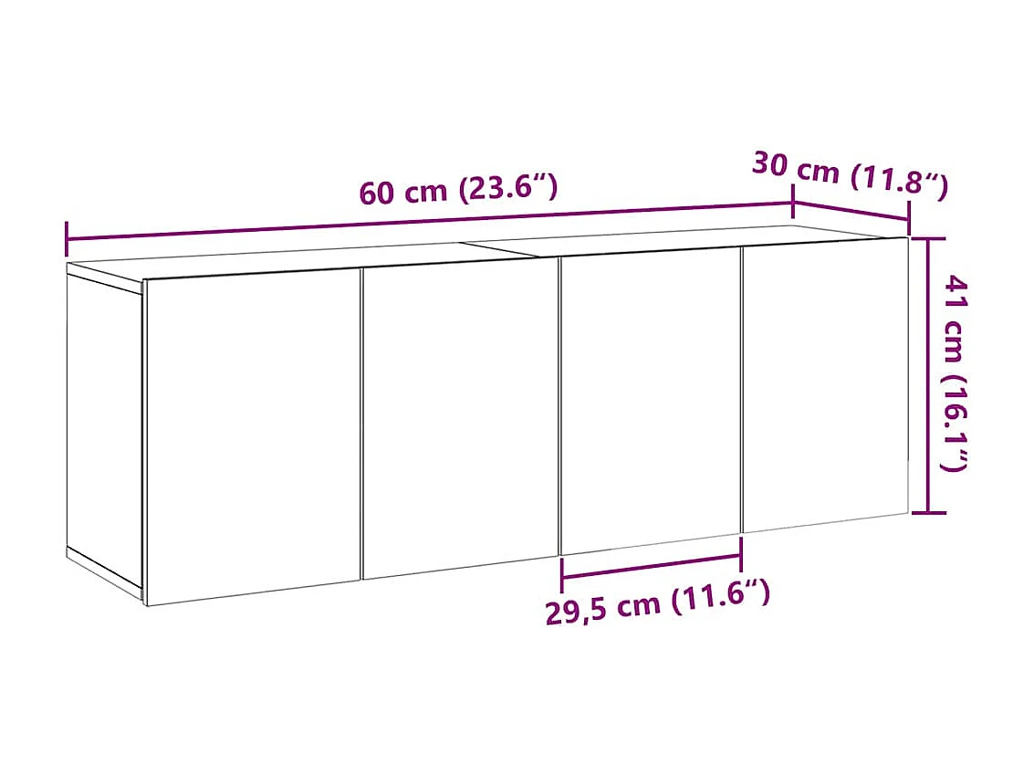 Mobili TV a Parete 2pz Legno Antico 60x30x41 cm
