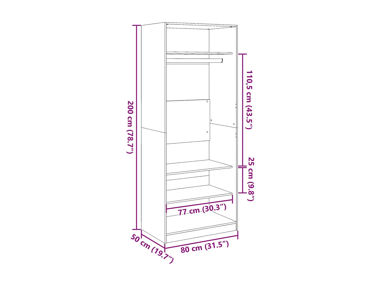 Kleiderschrank Weiß 80x50x200 cm Holzwerkstoff