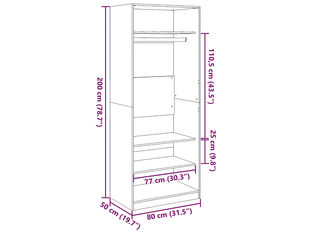 Kleiderschrank Weiß 80x50x200 cm Holzwerkstoff