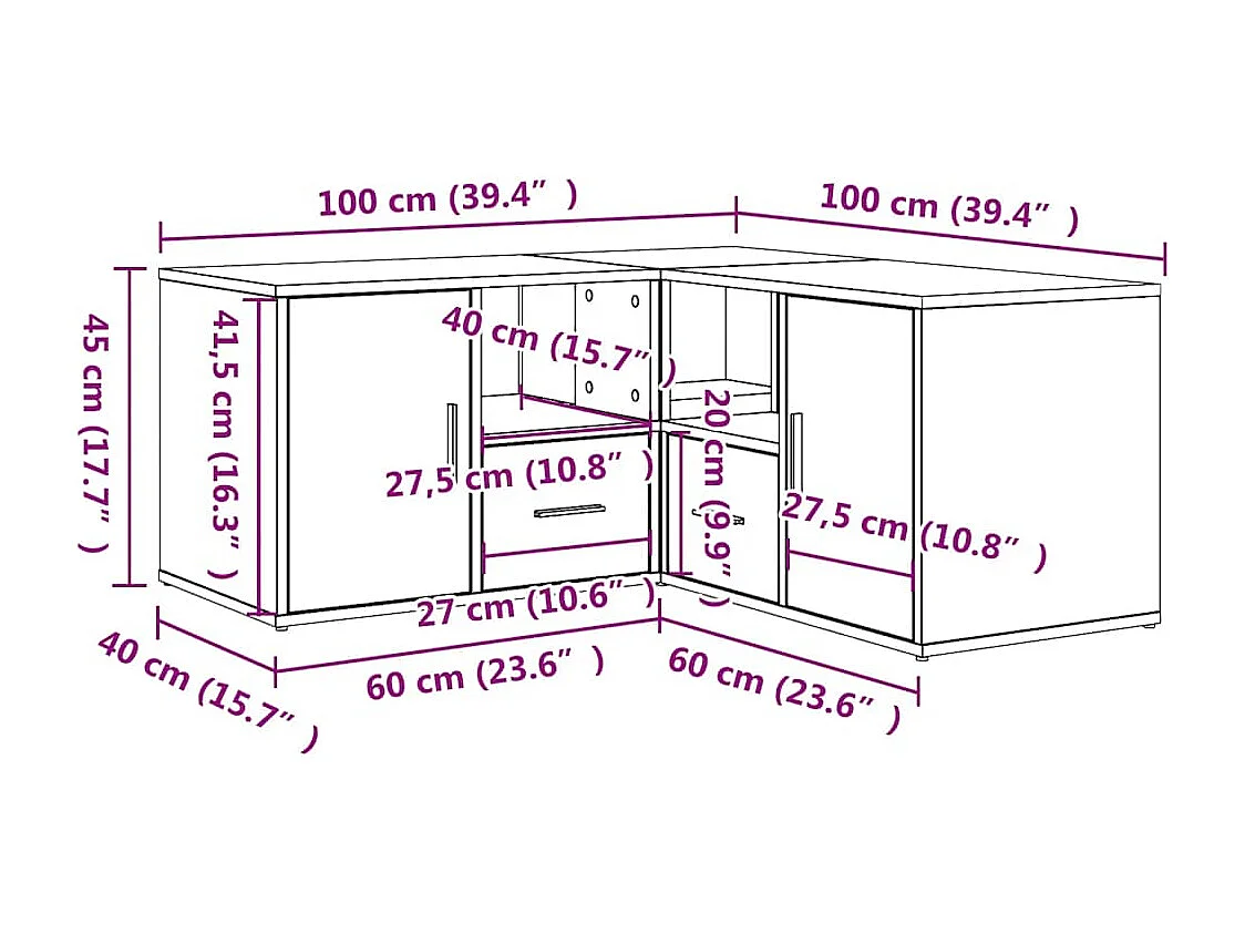 Hoekkast 160x40x45 cm bewerkt hout wit