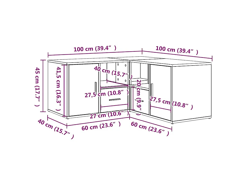 Hoekkast 160x40x45 cm bewerkt hout wit