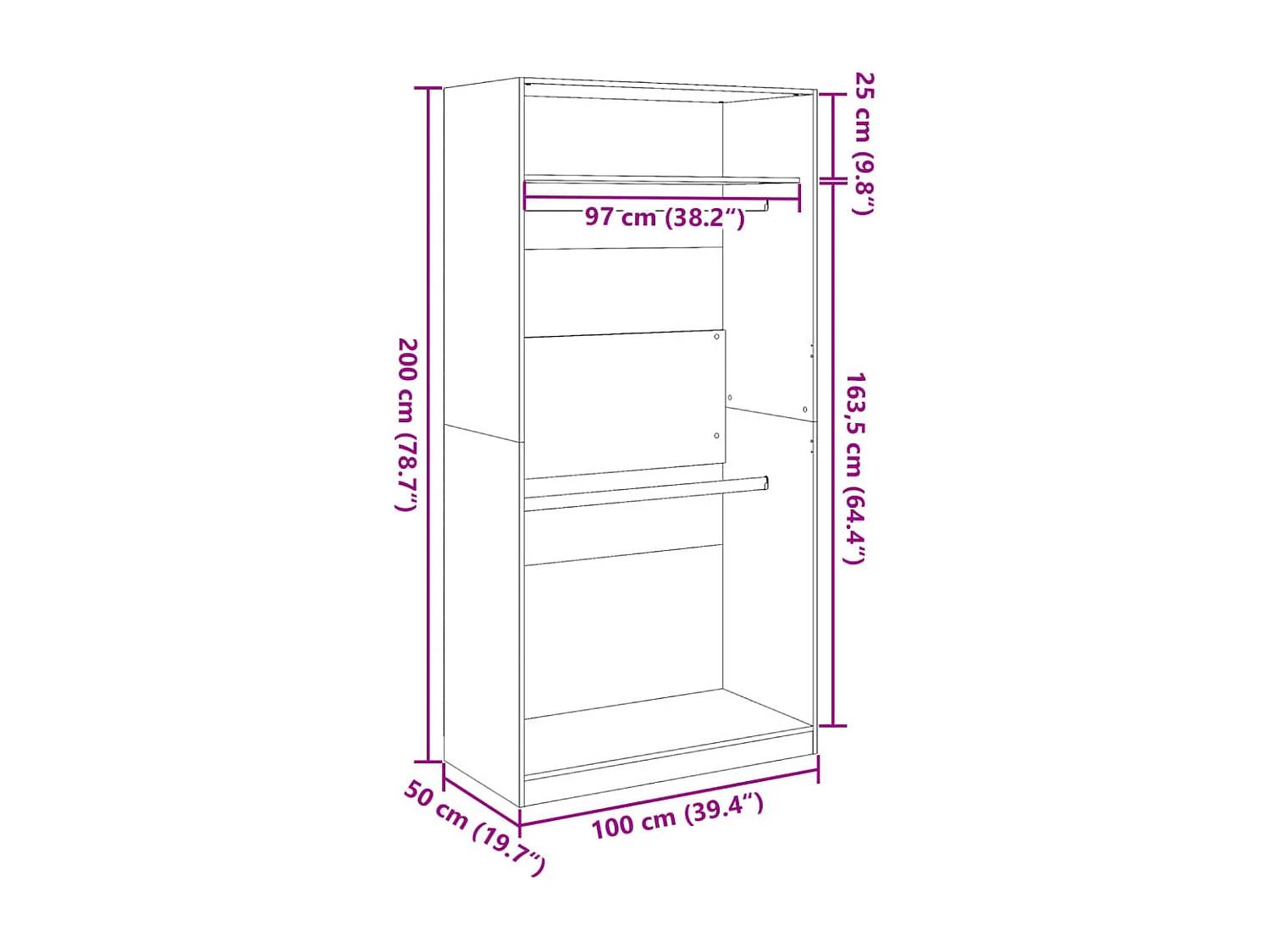 Roupeiro 100x50x200 cm contraplacado branco