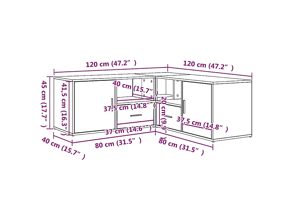 Mobile Angolare Legno Antico 200x40x45 cm in Truciolato