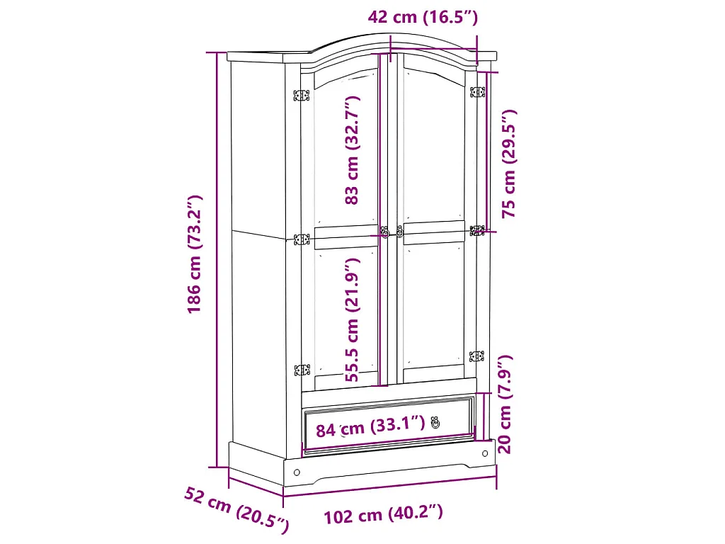 Kledingkast Corona 102x52x186 cm massief grenenhout