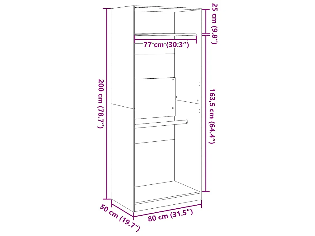 Garde-robe chêne sonoma 80x50x200 cm bois d'ingénierie