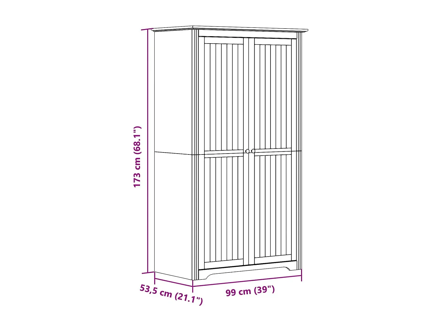 Kledingkast BODO 99x53,5x173 cm massief grenenhout grijs