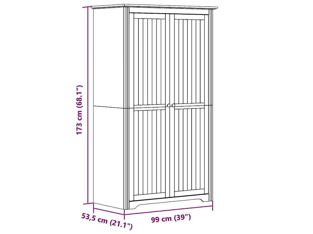 Garde-robe BODO gris 99x53,5x173 cm bois massif de pin