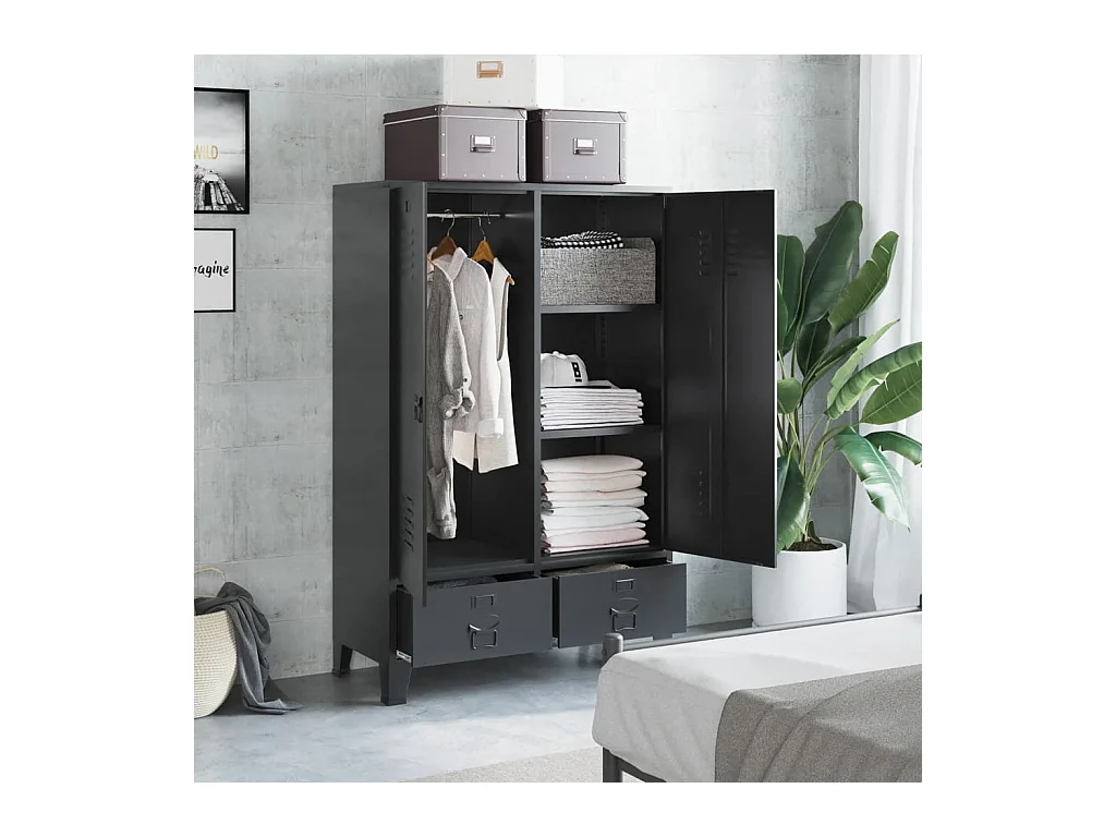 Armario industrial de acero negro 90x40x140 cm
