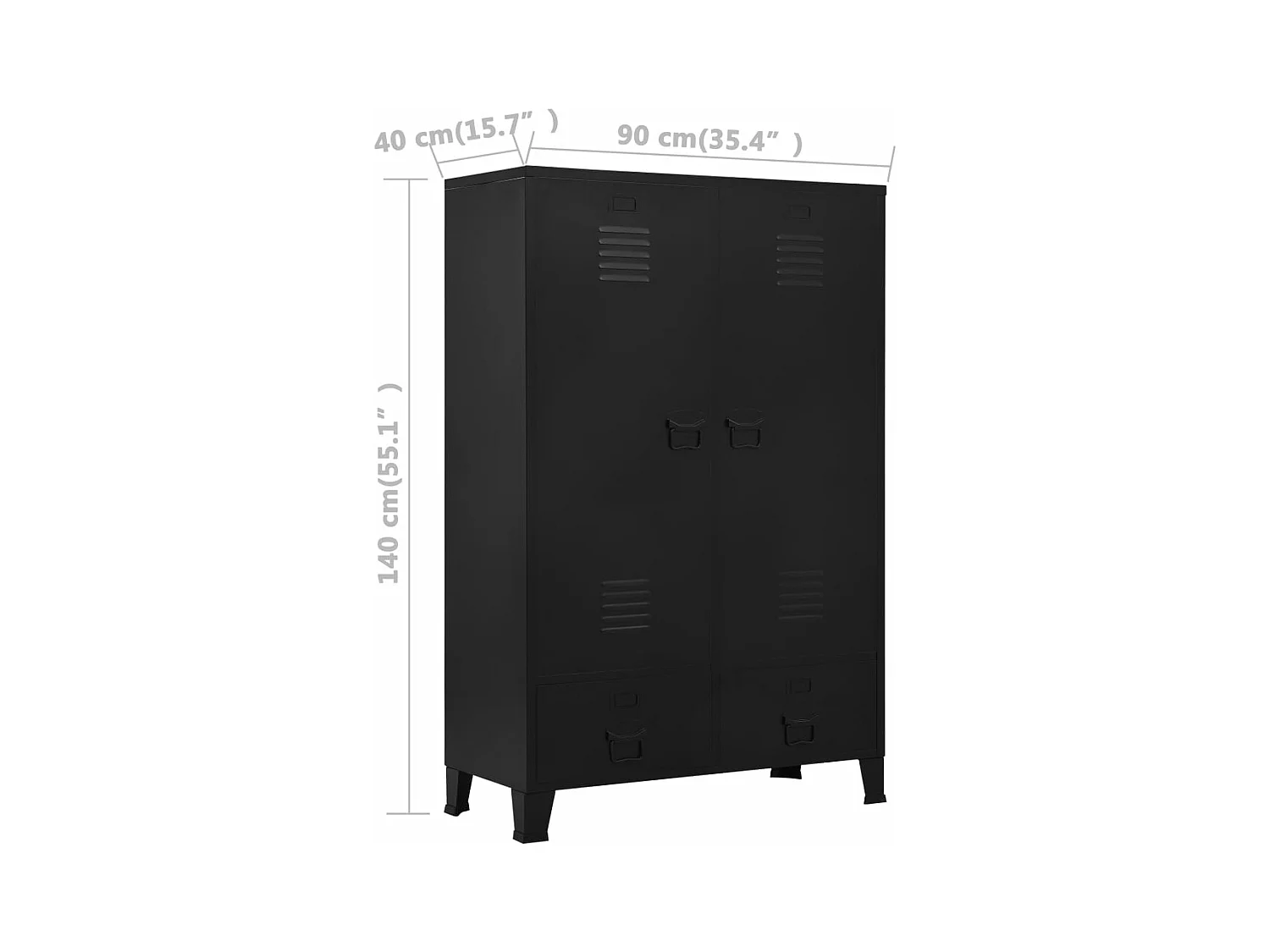Armario industrial de acero negro 90x40x140 cm