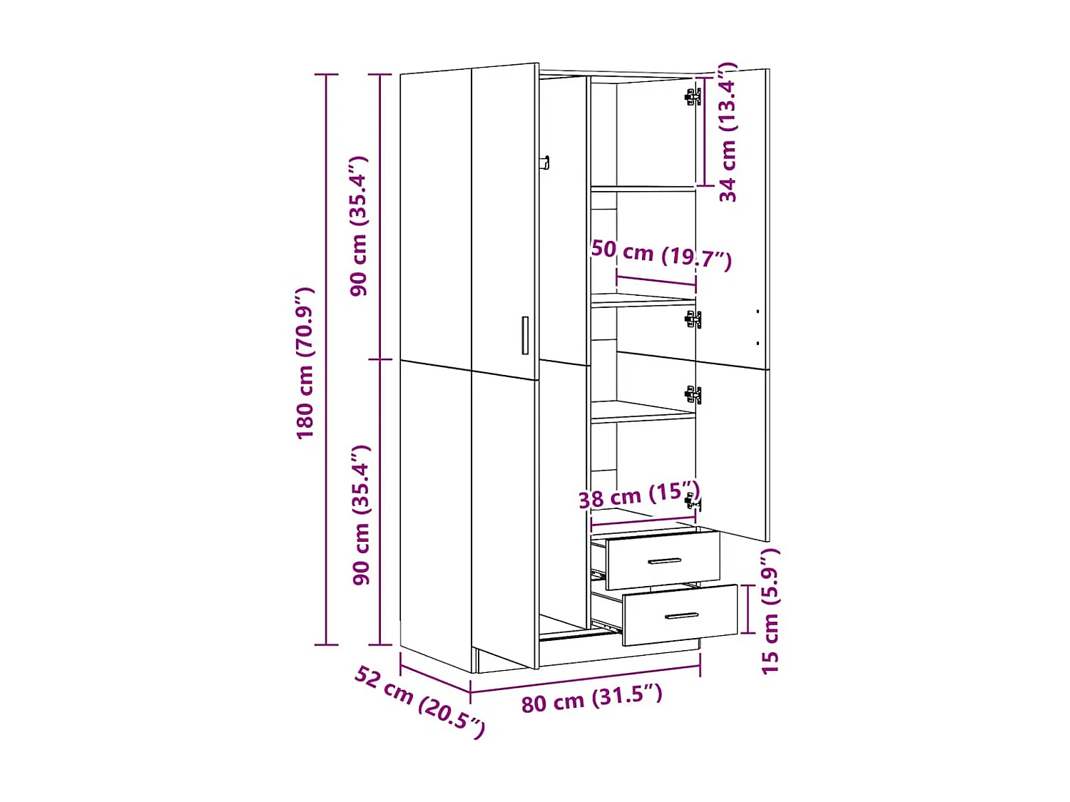 Kleiderschrank Betongrau 80x52x180 cm Holzwerkstoff