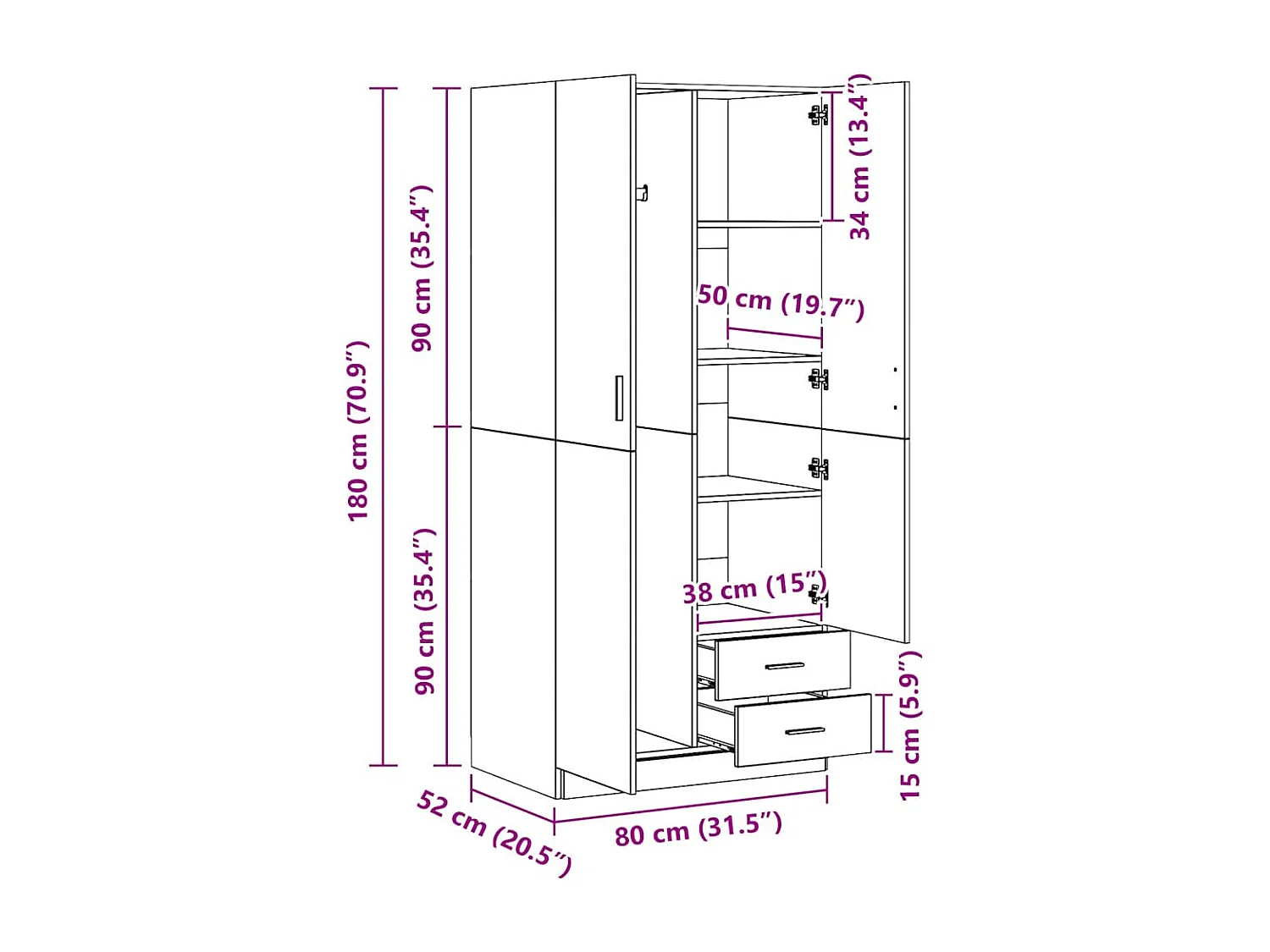 Kledingkast 80x52x180 cm bewerkt hout sonoma eikenkleurig