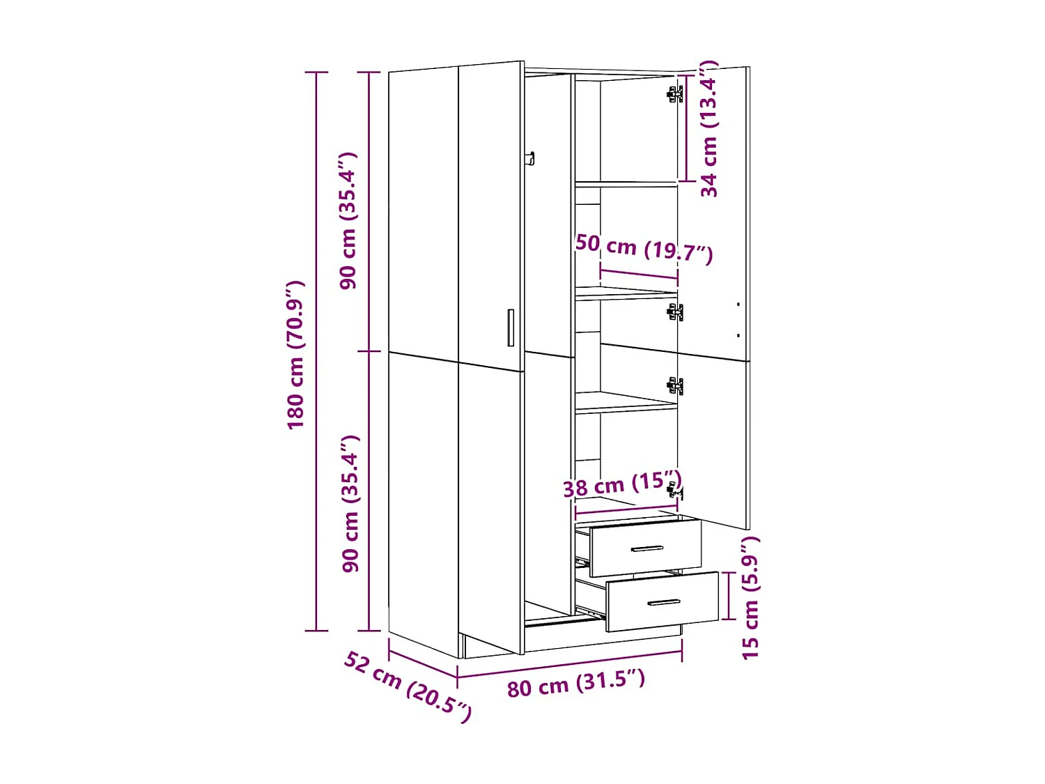 Garde-robe Chêne sonoma 80x52x180 cm Aggloméré