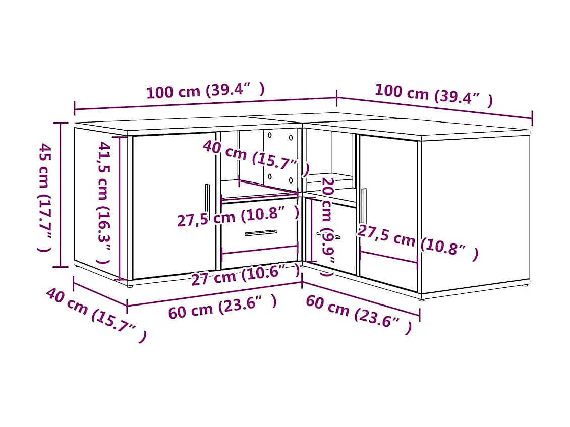 Armoire d'angle chêne fumé 160x40x45 cm bois d'ingénierie