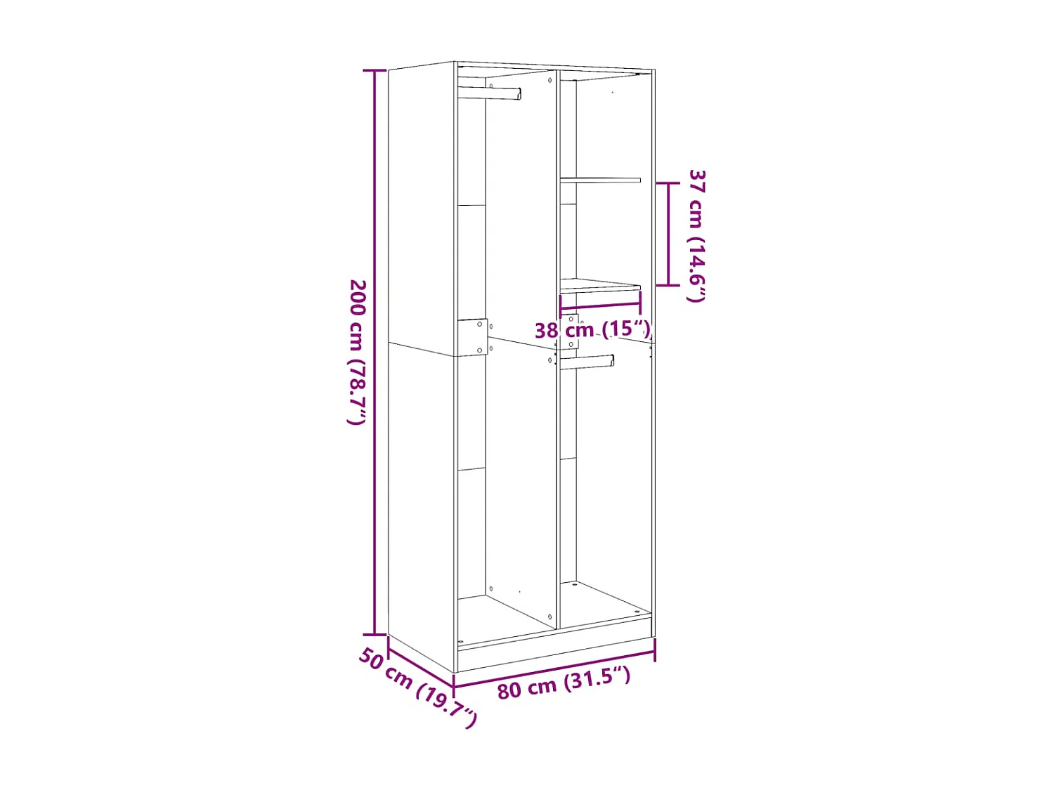 Armadio Grigio Cemento 80x50x200 cm in Legno Multistrato