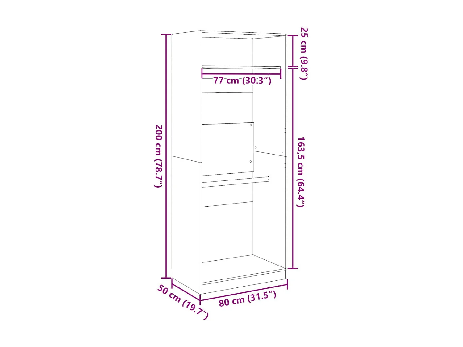 Kleiderschrank Weiß 80x50x200 cm Holzwerkstoff