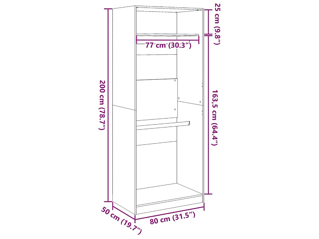 Garde-robe blanc 80x50x200 cm bois d'ingénierie