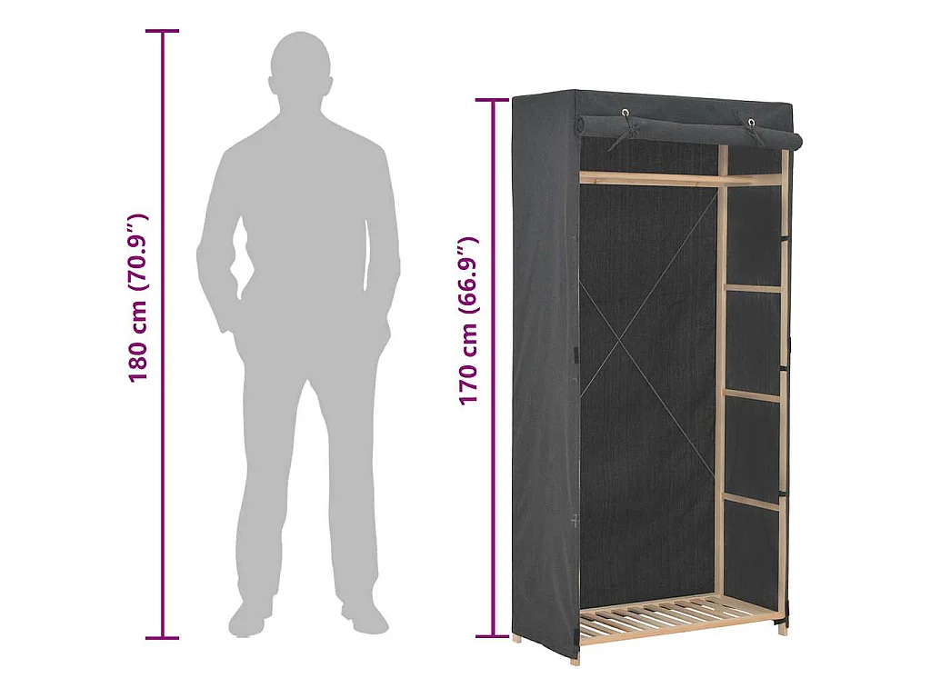 Kleiderschrank Grau 79 x 40 x 170 cm Stoff