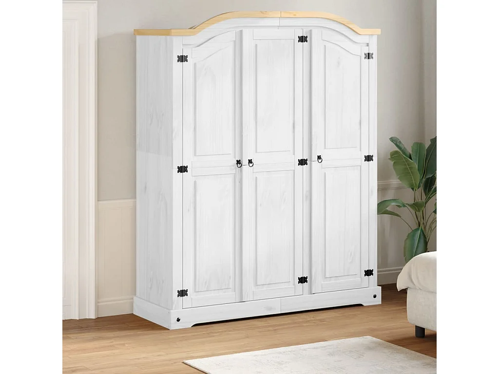 Armadio Corona Bianco 151,5x52x186 cm in Legno Massello di Pino