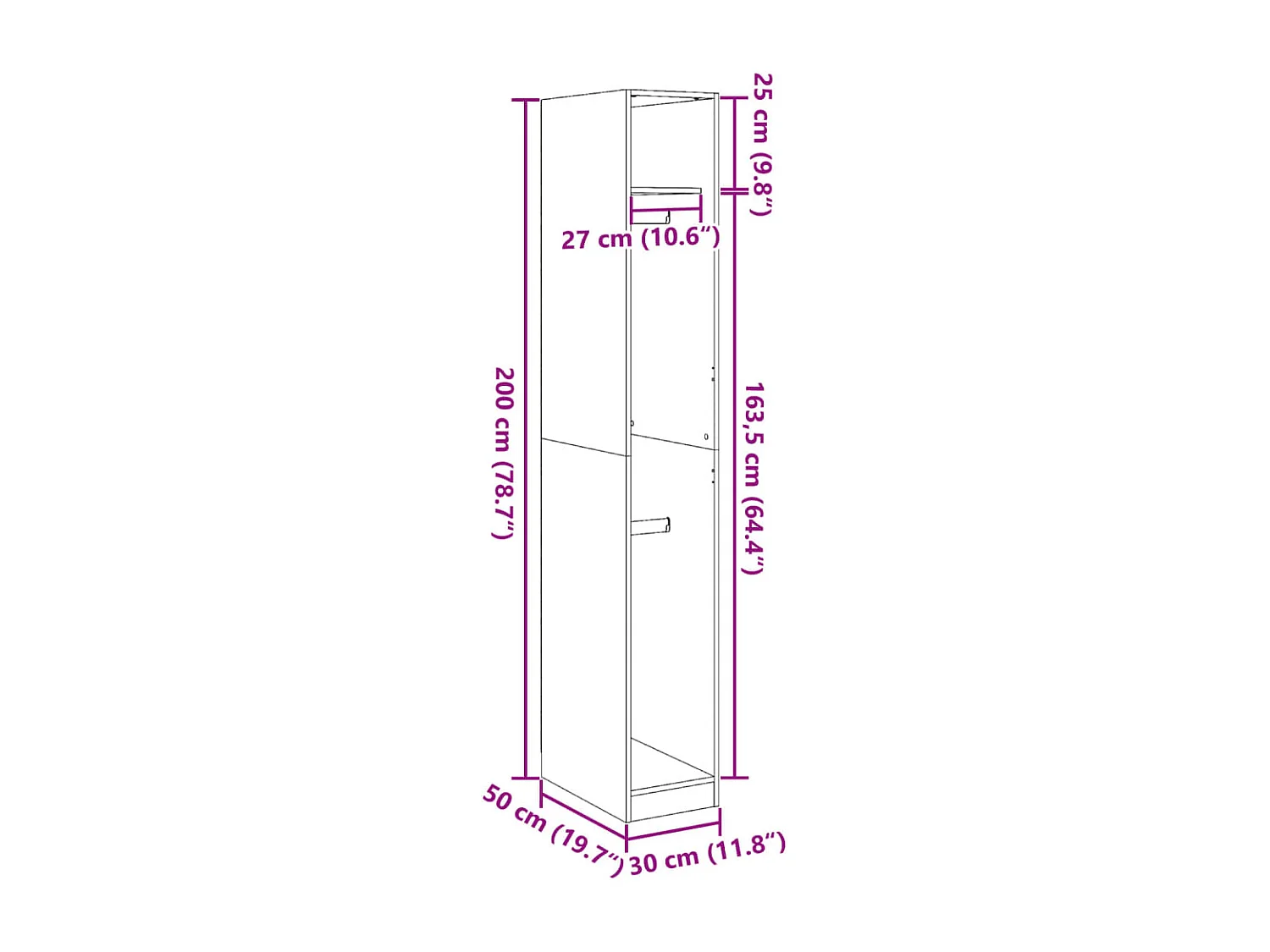 Armadio Legno Antico 30x50x200 cm in Legno Multistrato