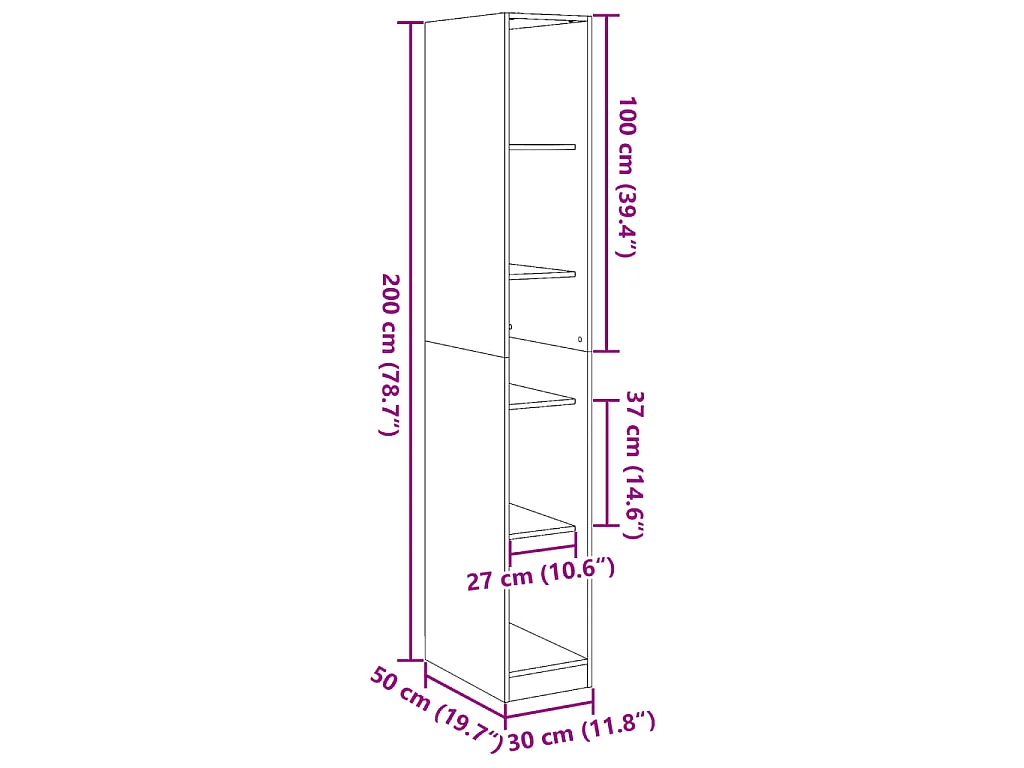 Garde-robe chêne artisanal 30x50x200 cm bois d'ingénierie