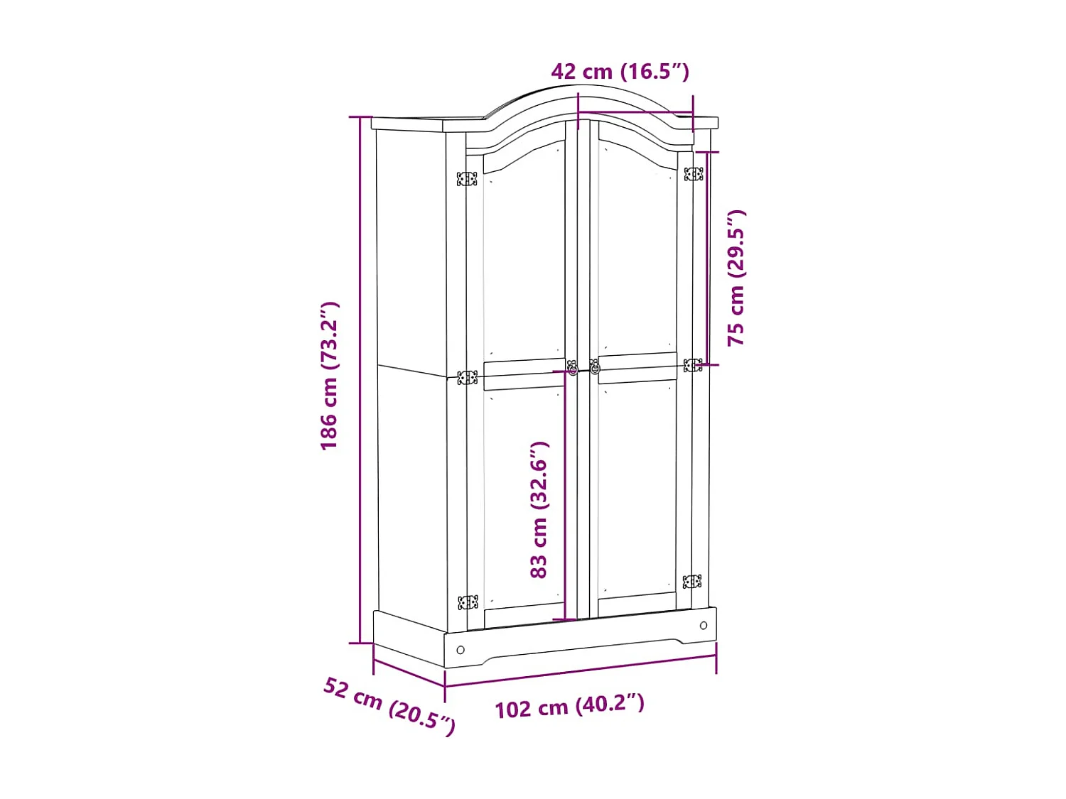 Armadio Corona Bianco 102x52x186 cm in Legno Massello di Pino