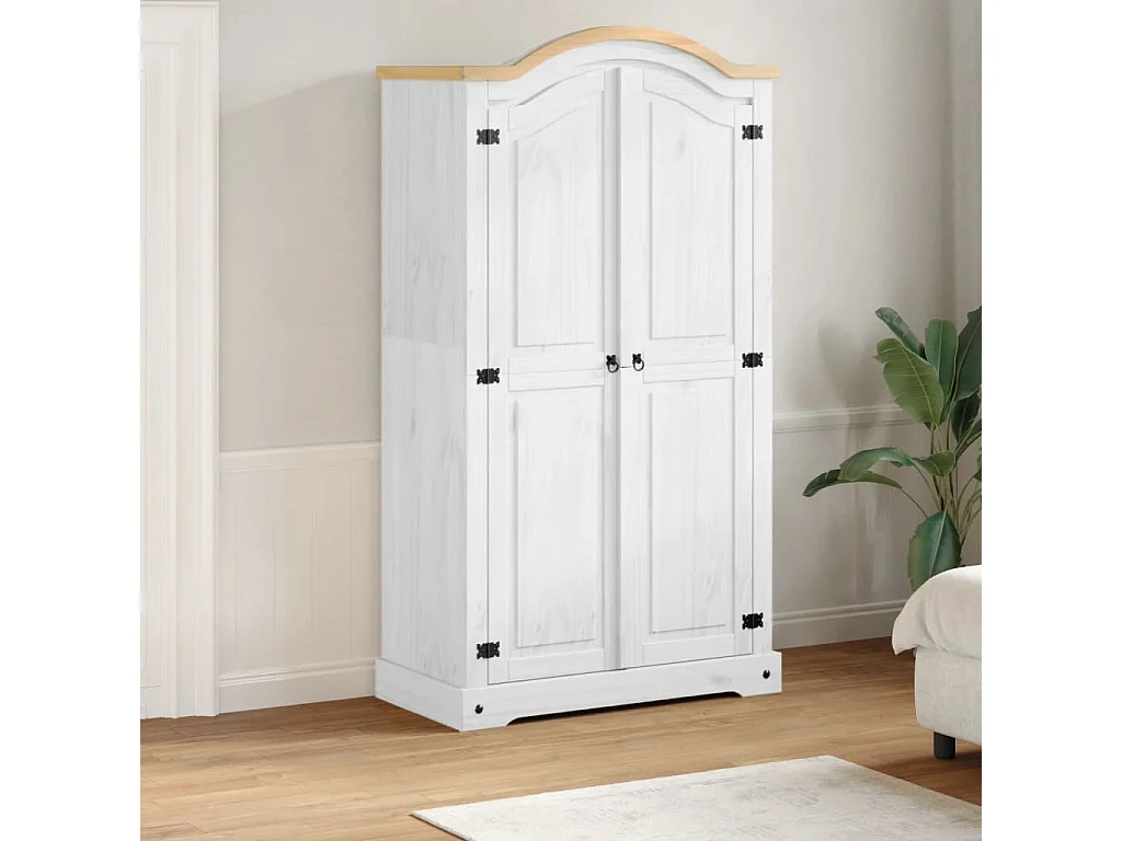 Armadio Corona Bianco 102x52x186 cm in Legno Massello di Pino