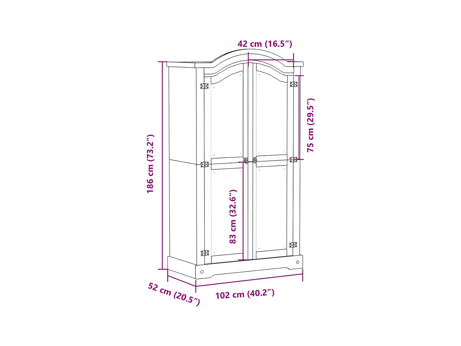 Garde-robe Corona 102x52x186 cm bois de pin massif