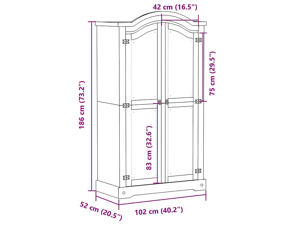 Armadio Corona 102x52x186 cm in Legno Massello di Pino