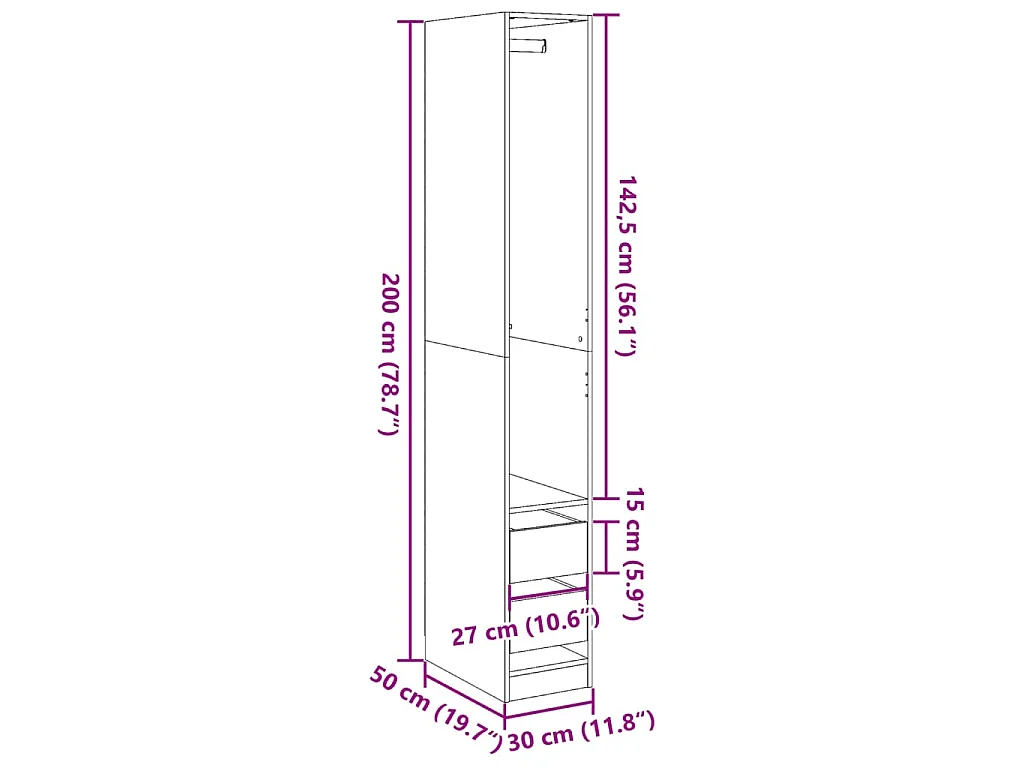 Armadio Bianco 30x50x200 cm in Legno Multistrato