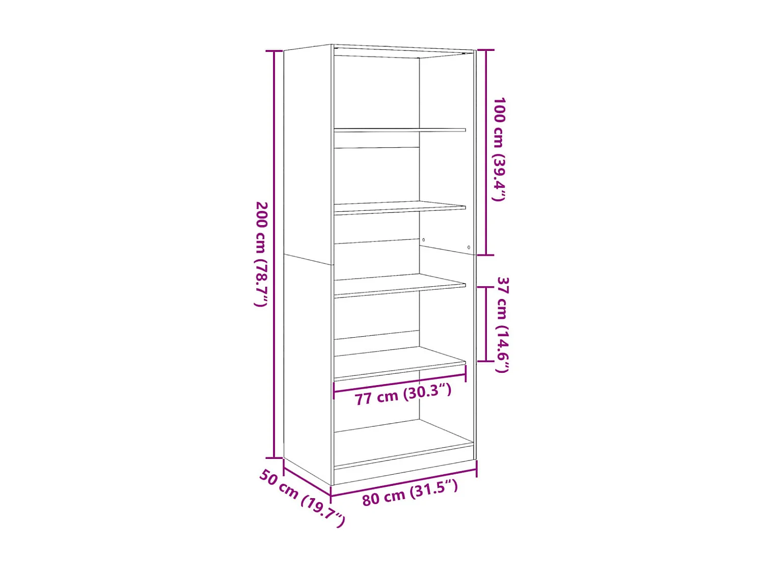 Kleiderschrank Sonoma-Eiche 80x50x200 cm Holzwerkstoff