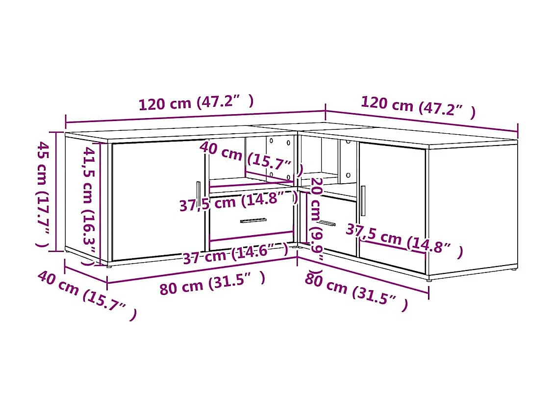 Mobile Angolare Nero 200x40x45 cm in Truciolato