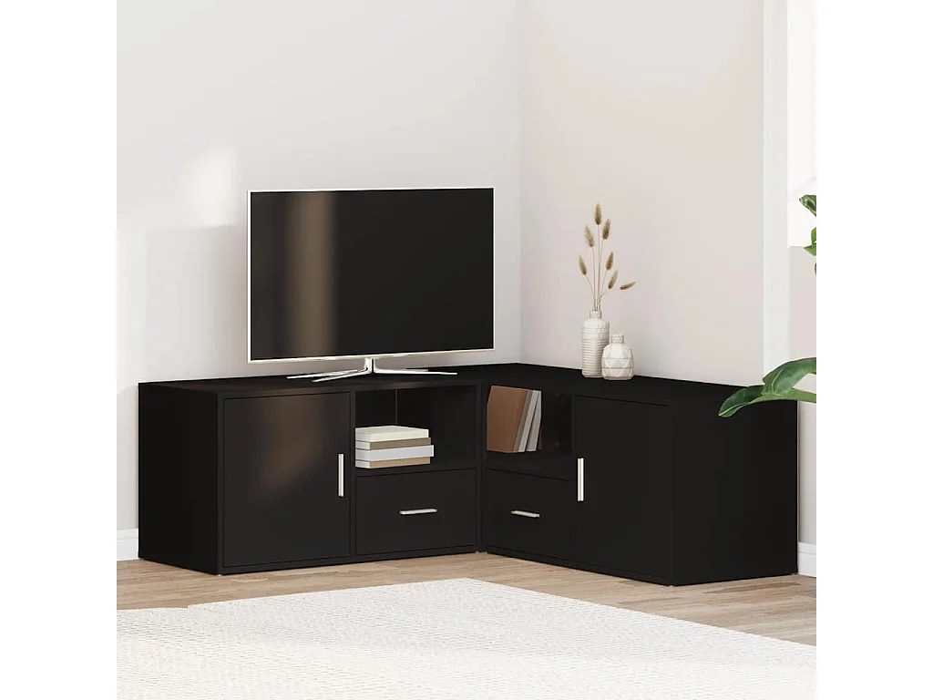 Mueble de esquina madera de ingeniería negro 200x40x45 cm
