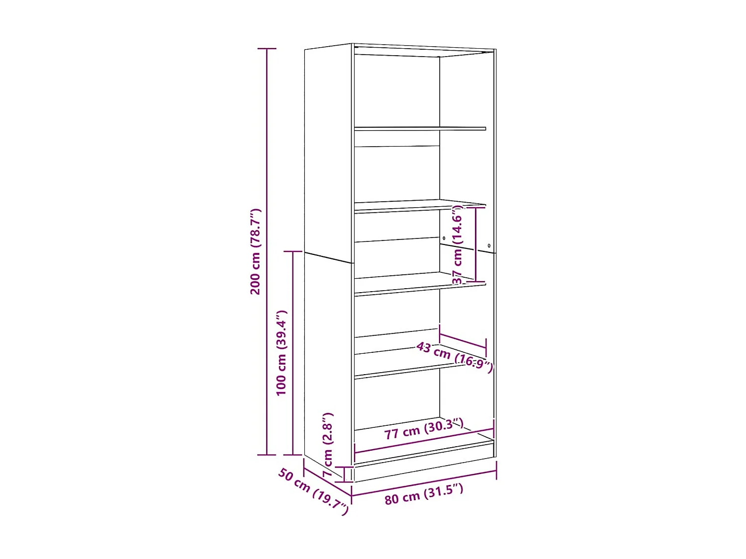 Garde-robe chêne artisanal 80x50x200 cm bois d'ingénierie