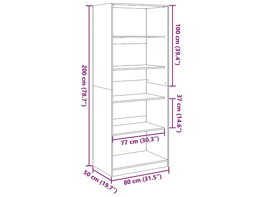 Garde-robe chêne fumé 80x50x200 cm bois d'ingénierie