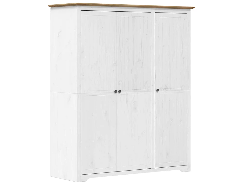 Garde-robe BODO blanc marron 146x53,5x173 cm bois massif de pin