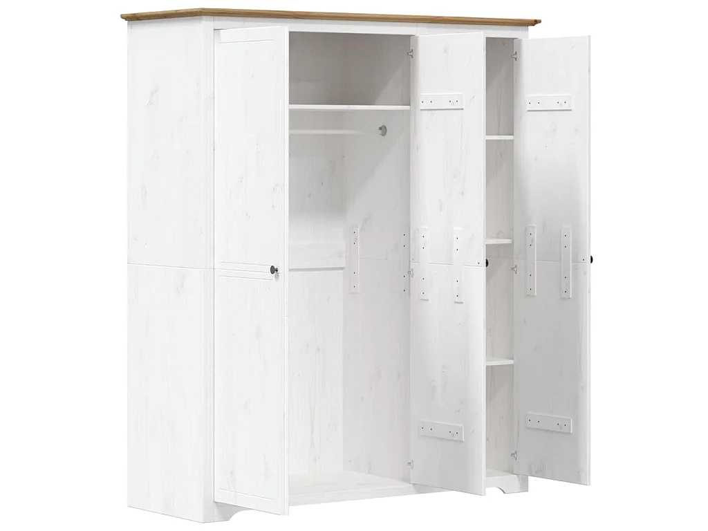 Garde-robe BODO blanc marron 146x53,5x173 cm bois massif de pin