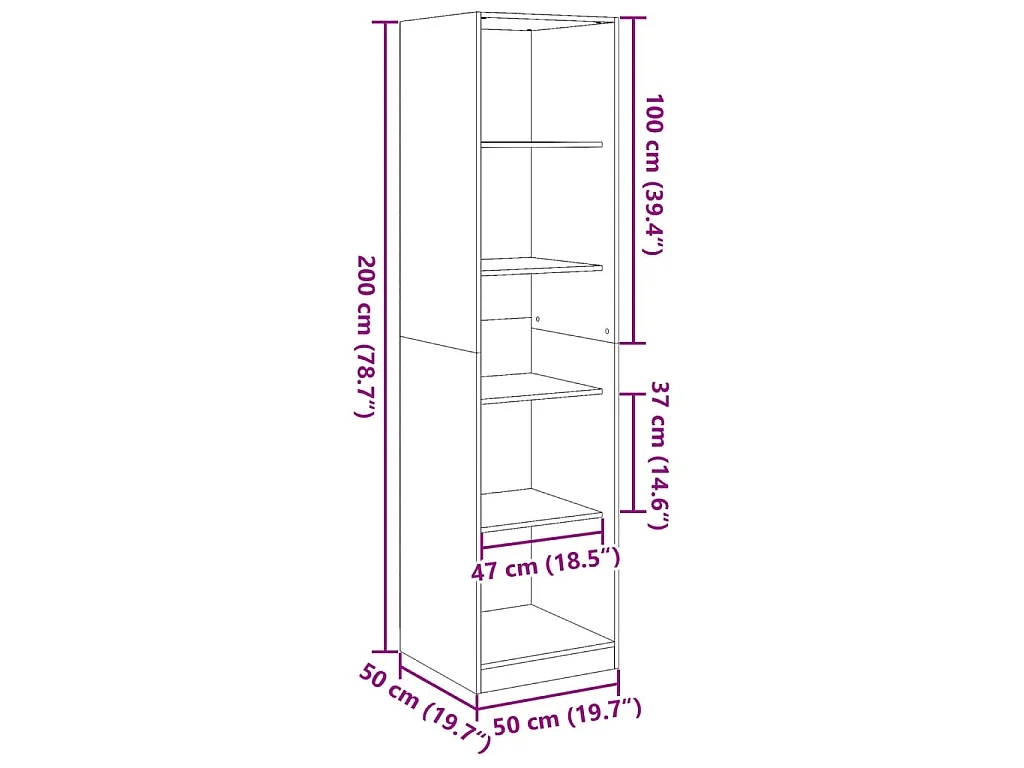 Garde-robe vieux bois 50x50x200 cm bois d'ingénierie