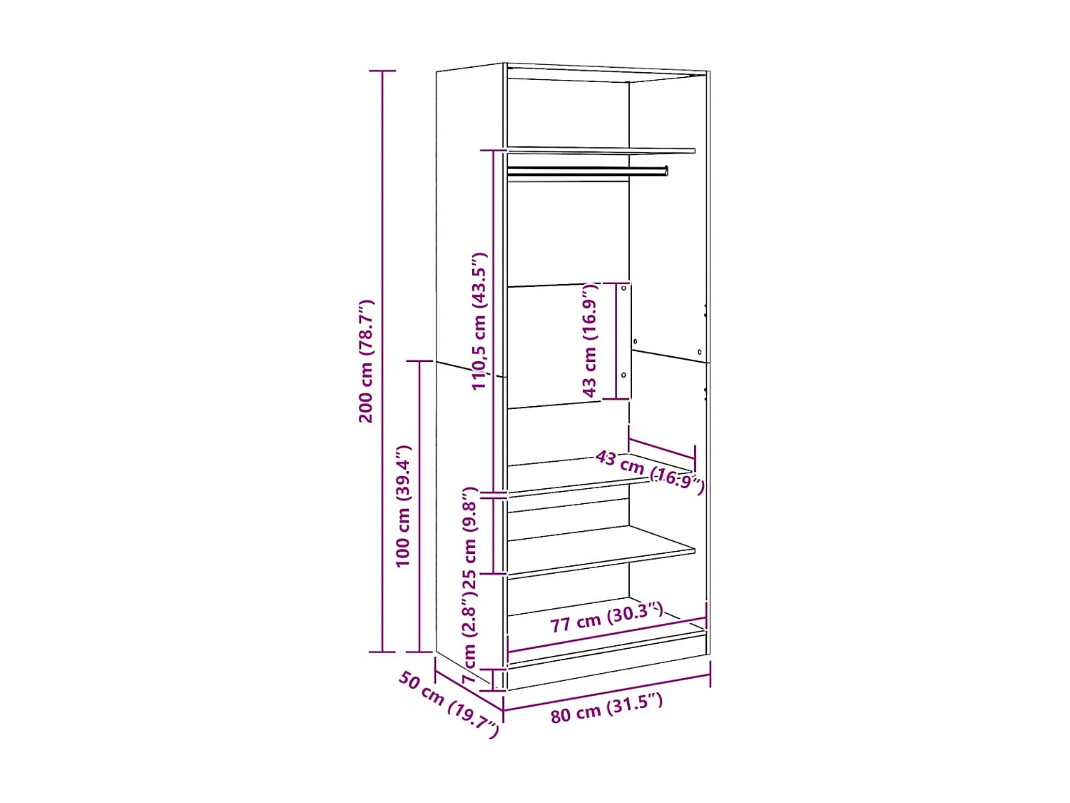 Kleiderschrank Artisan-Eiche 80x50x200 cm Holzwerkstoff