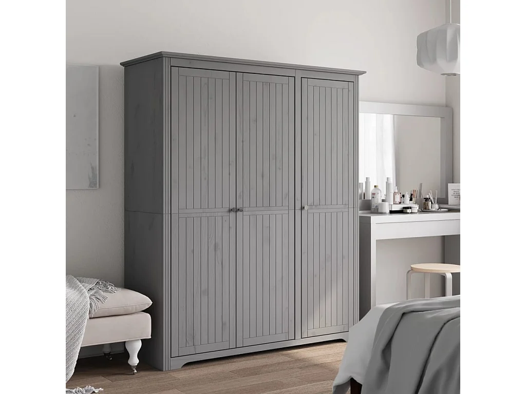 Kleiderschrank BODO Grau 146x53,5x173 cm Massivholz Kiefer