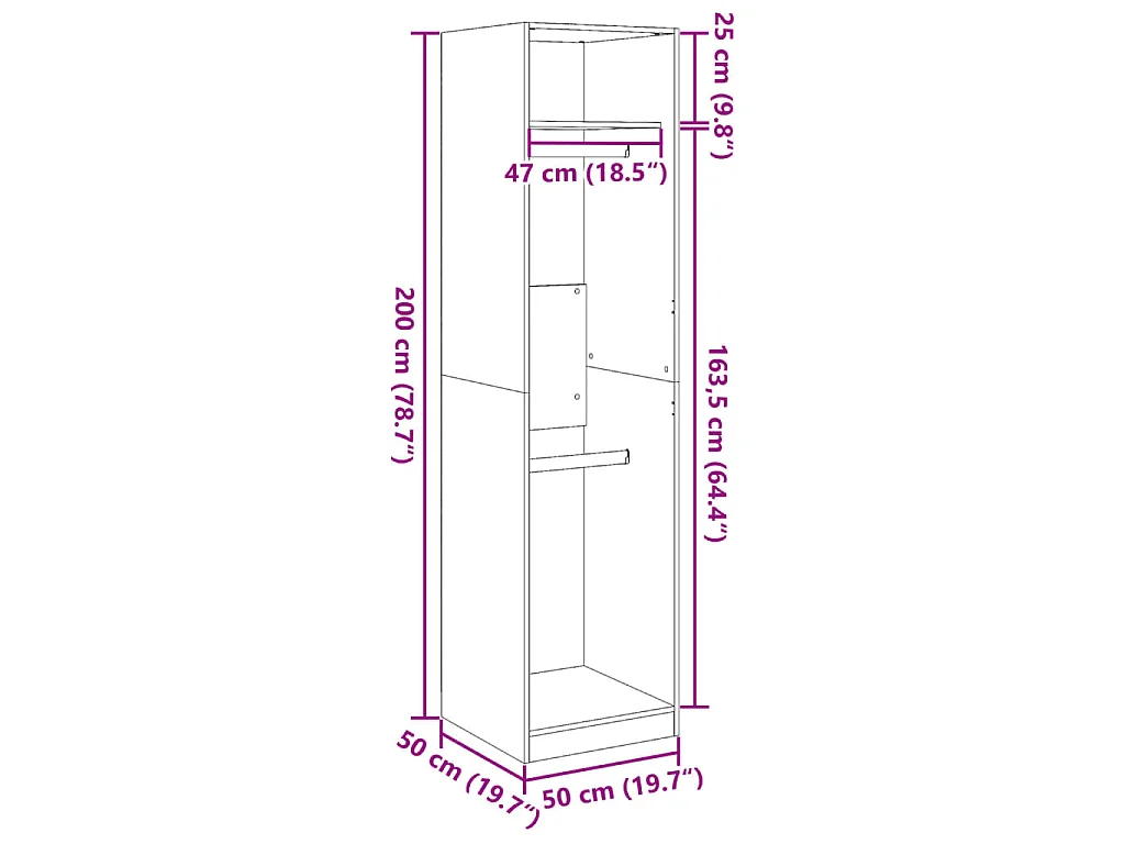 Armadio Grigio Cemento 50x50x200 cm in Legno Multistrato
