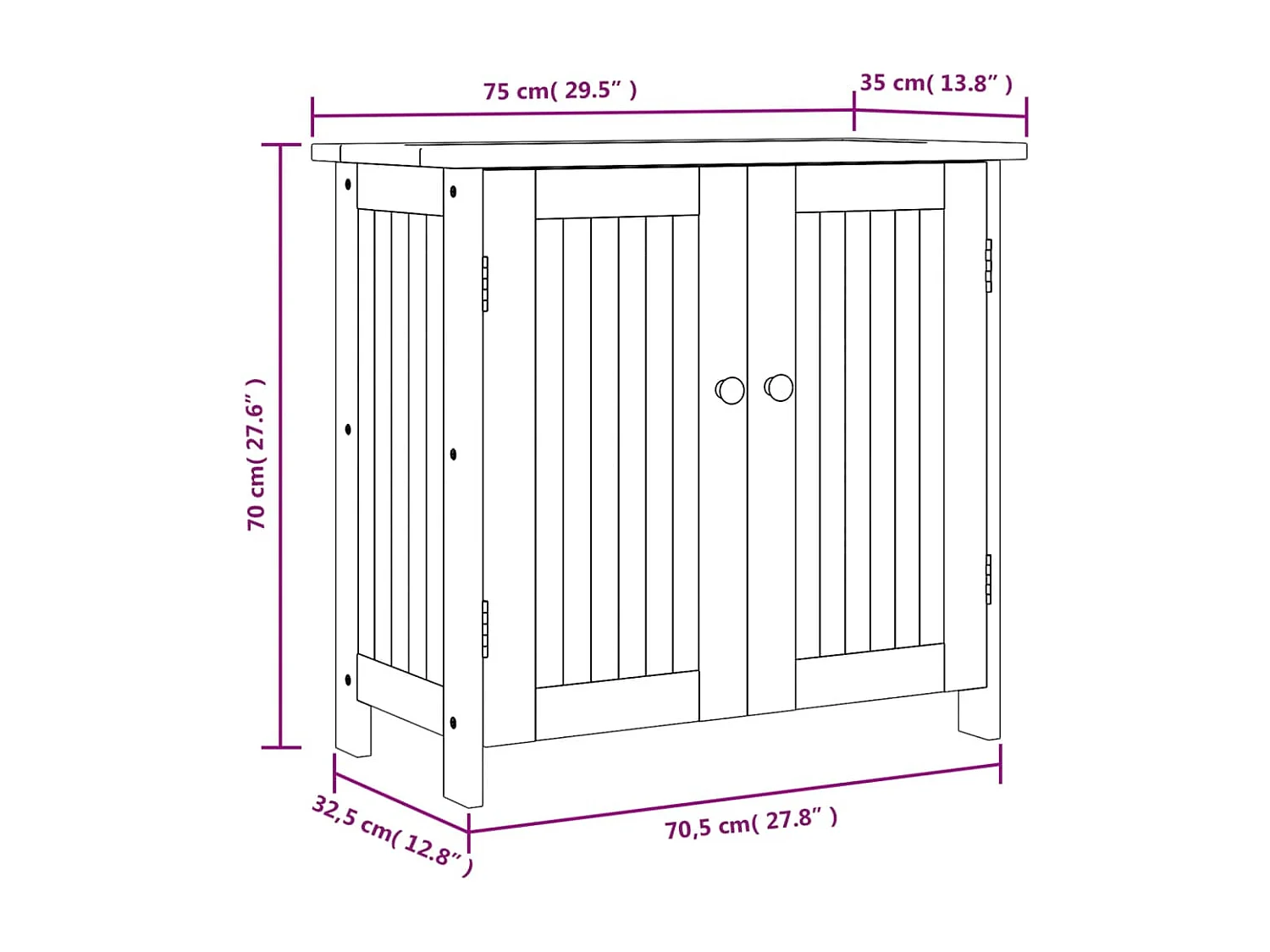 Gartenschrank 75x35x70 cm Massivholz Akazie