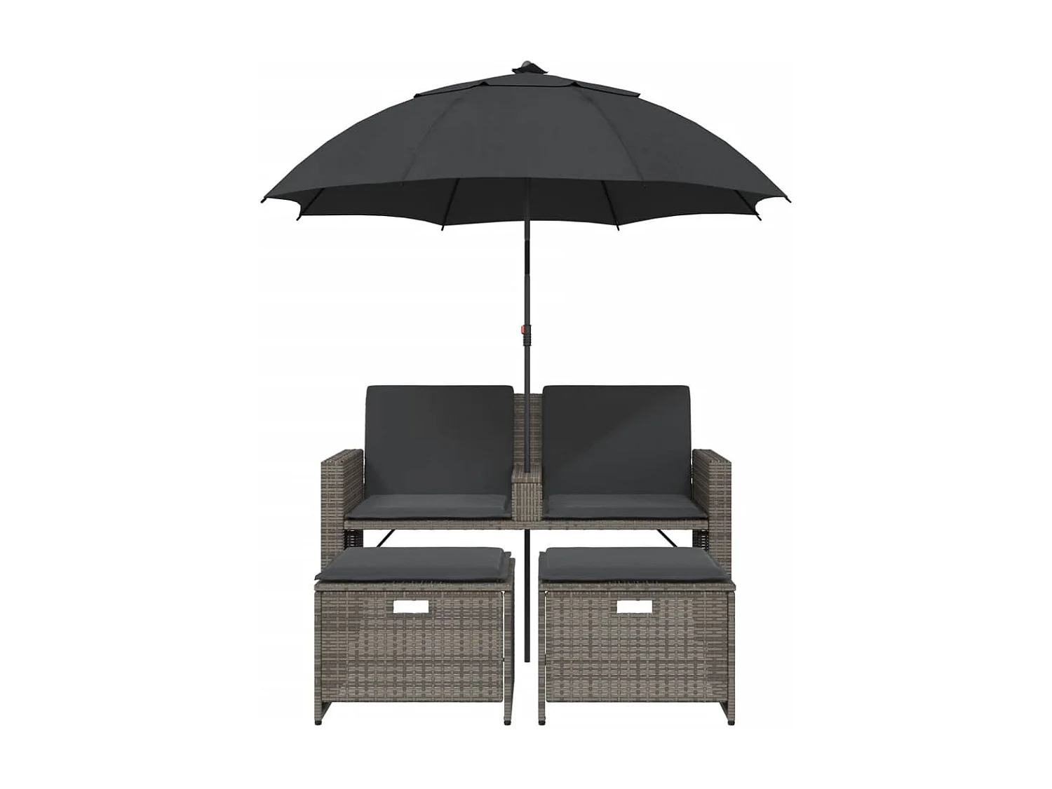 Gartensofa 2-Sitzer Sonnenschirm und Hocker Grau Poly Rattan