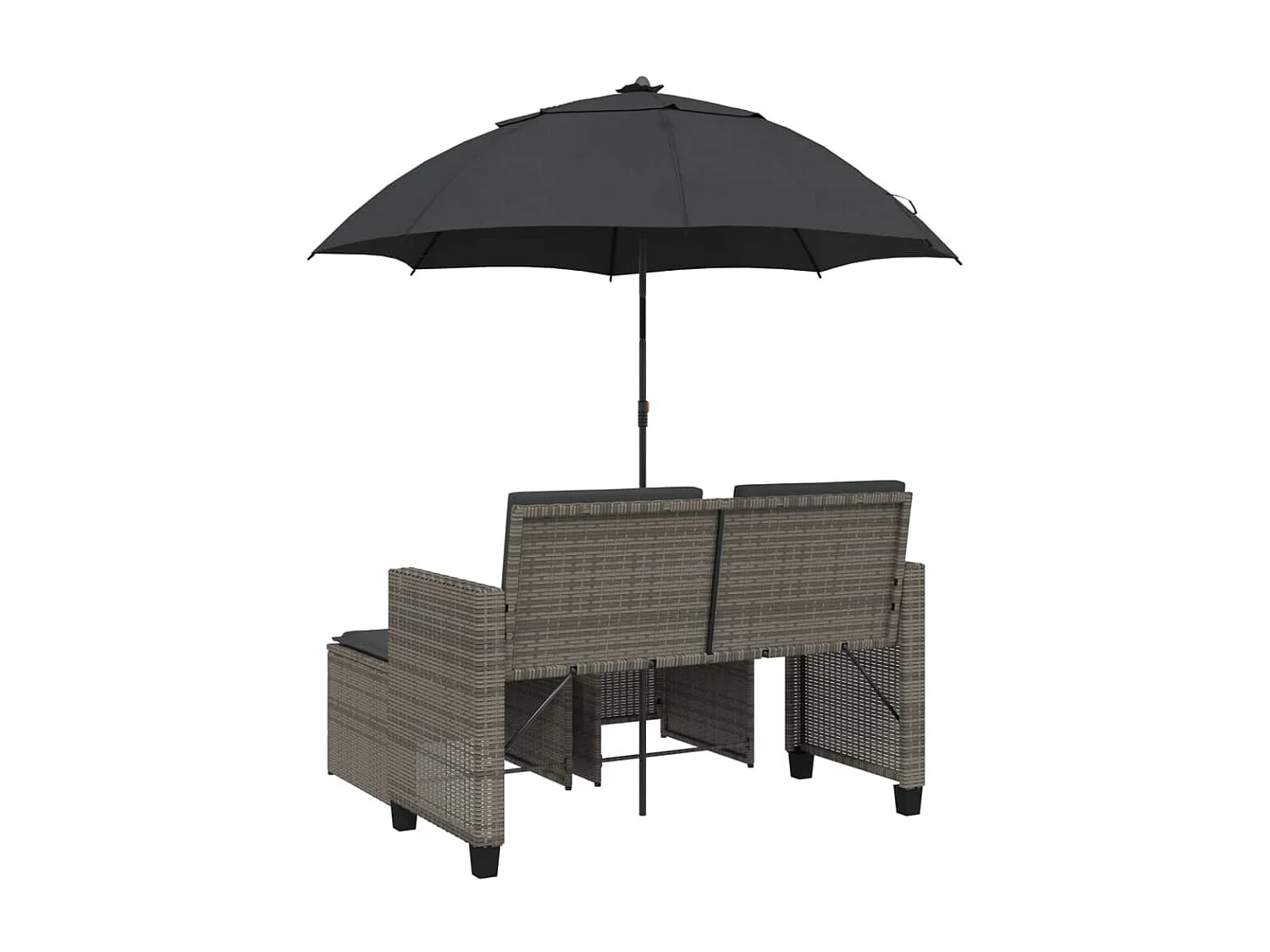 Gartensofa 2-Sitzer Sonnenschirm und Hocker Grau Poly Rattan