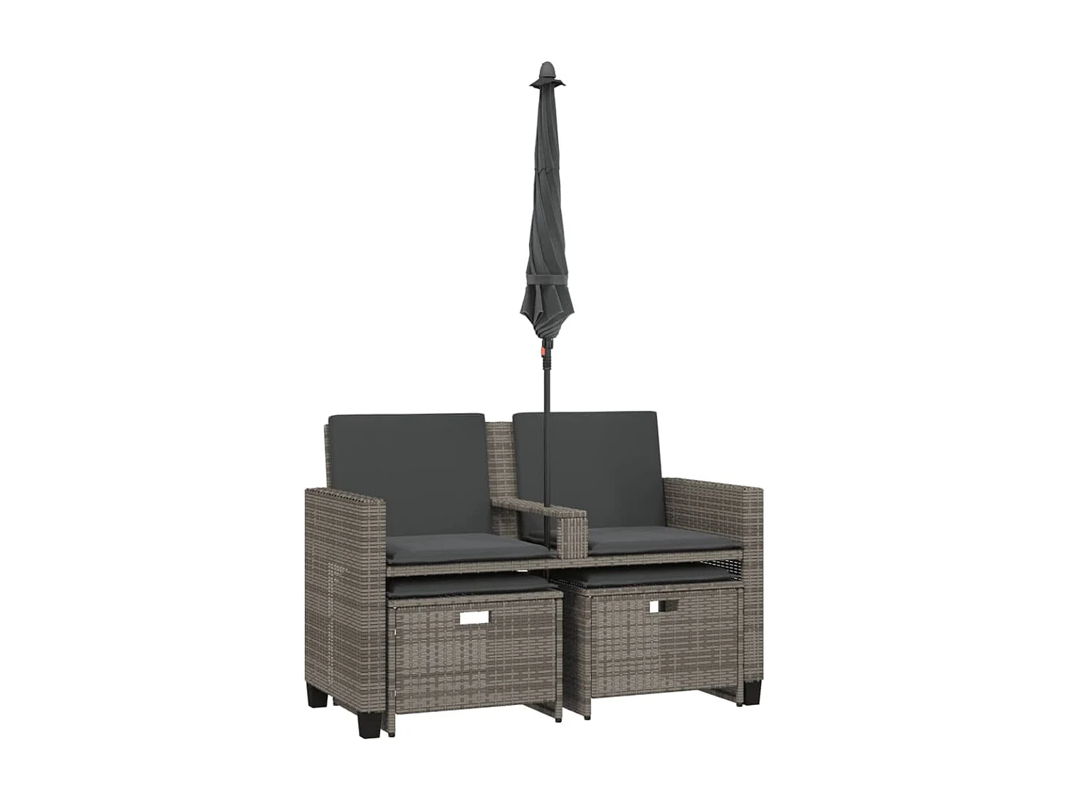 Gartensofa 2-Sitzer Sonnenschirm und Hocker Grau Poly Rattan